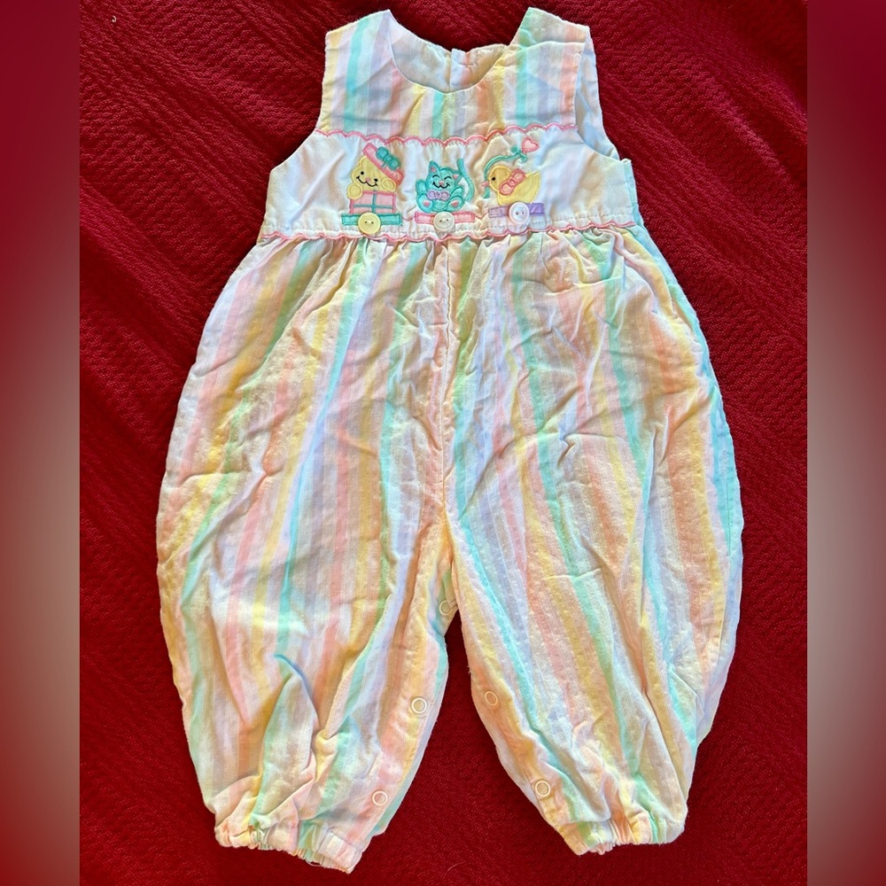 🐥🐱Vintage 90s Baby Easter Tank Romper Outfit 6-9mo